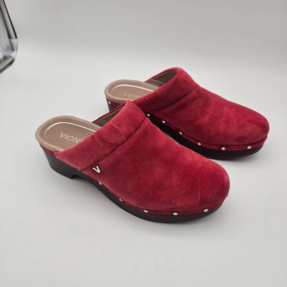 Vionic Kacie Red Suede Clogs Mules Slip On Womens Sz 7 NEW READ - Picture 3 of 11